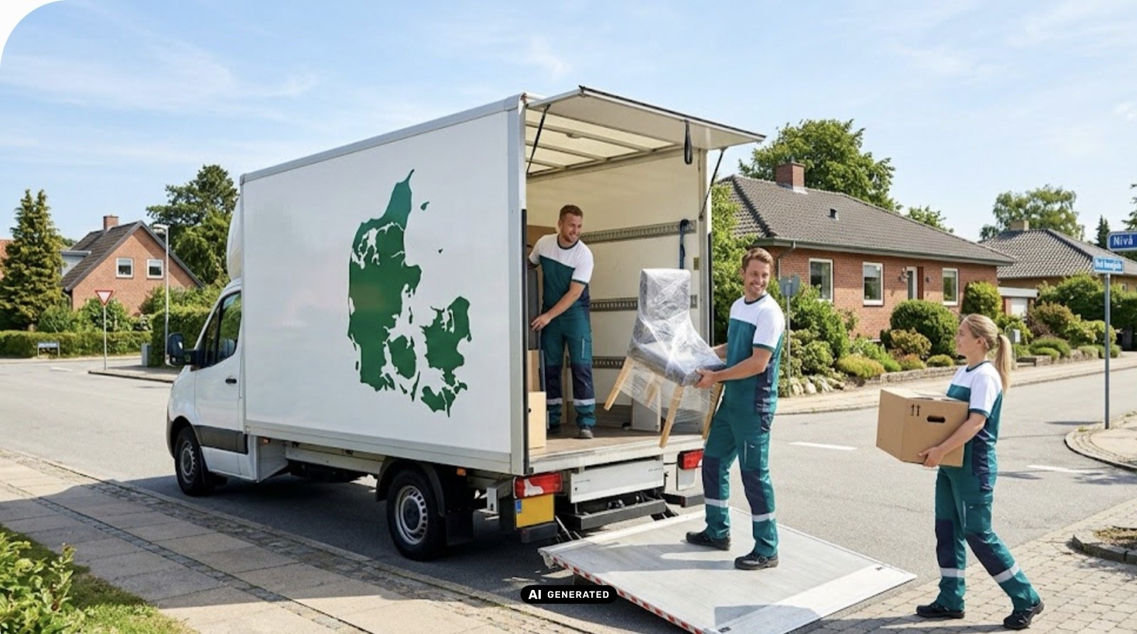 Flyttemand bærer dør fra flyttelift