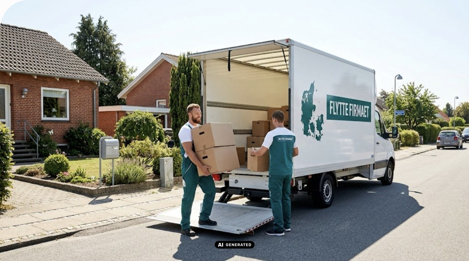 Flyttemand bærer flyttekasser ud til lastbil