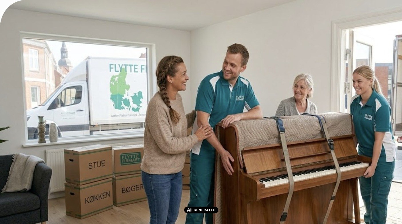 Flyttemand hjælper kunde med klaver