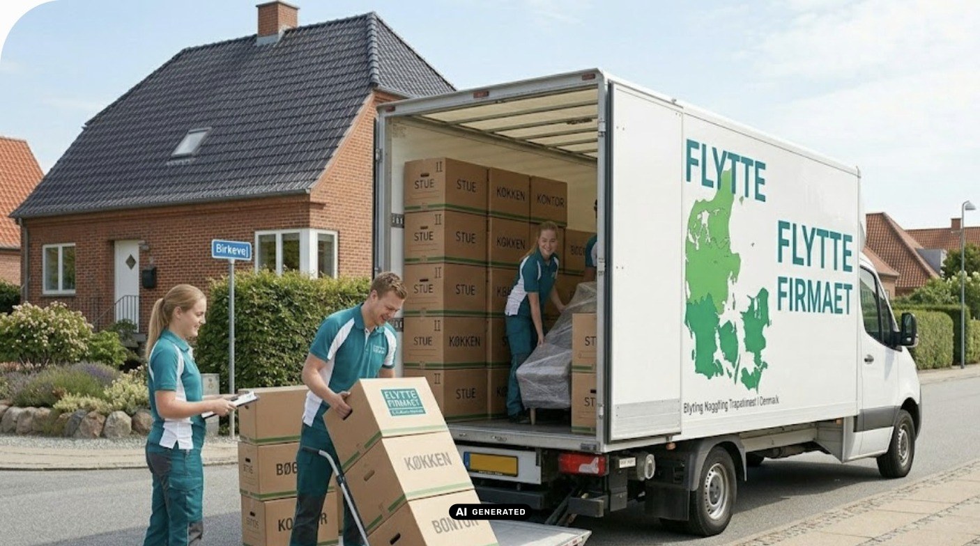 Flyttemand igang med pakning af flyttebil