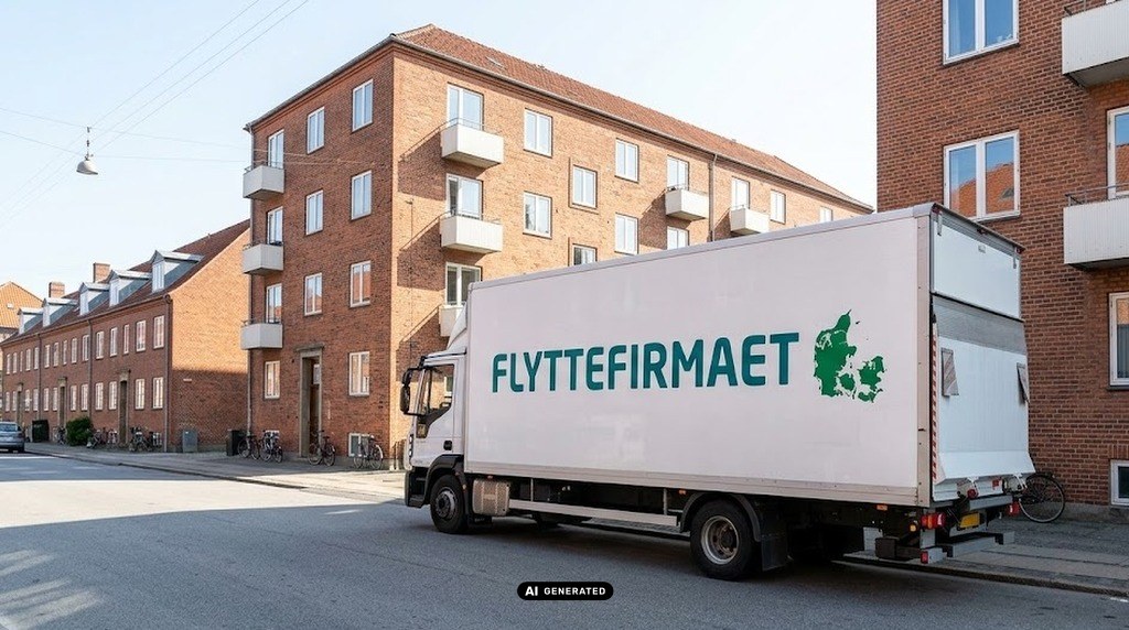 Her ses lastbil på flytning ved trianglen.