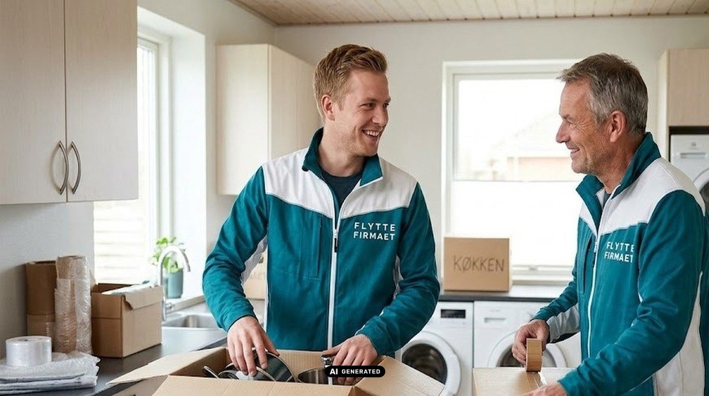 Her ses vores flyttemand igang med nedpakning af kundes bryggers.