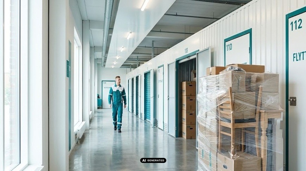 Her ses vores sikkert indpakket palle med møbler og kasser