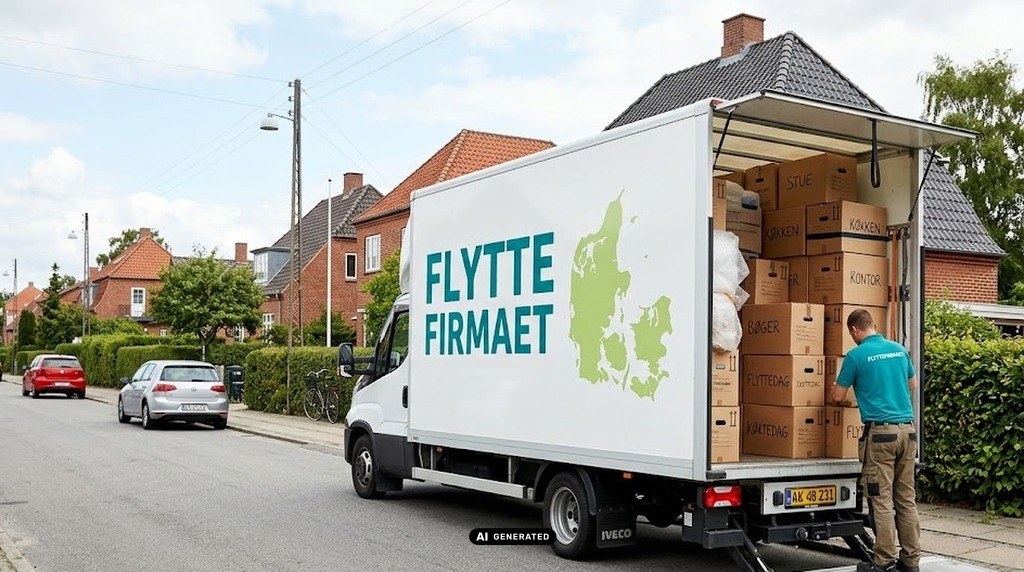 Lastbil lad læsset med en masse flyttekasser