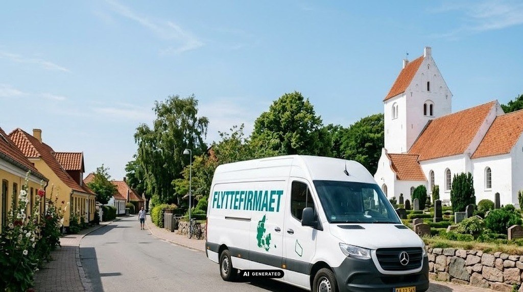 Lastbil ved kirke på bornholm