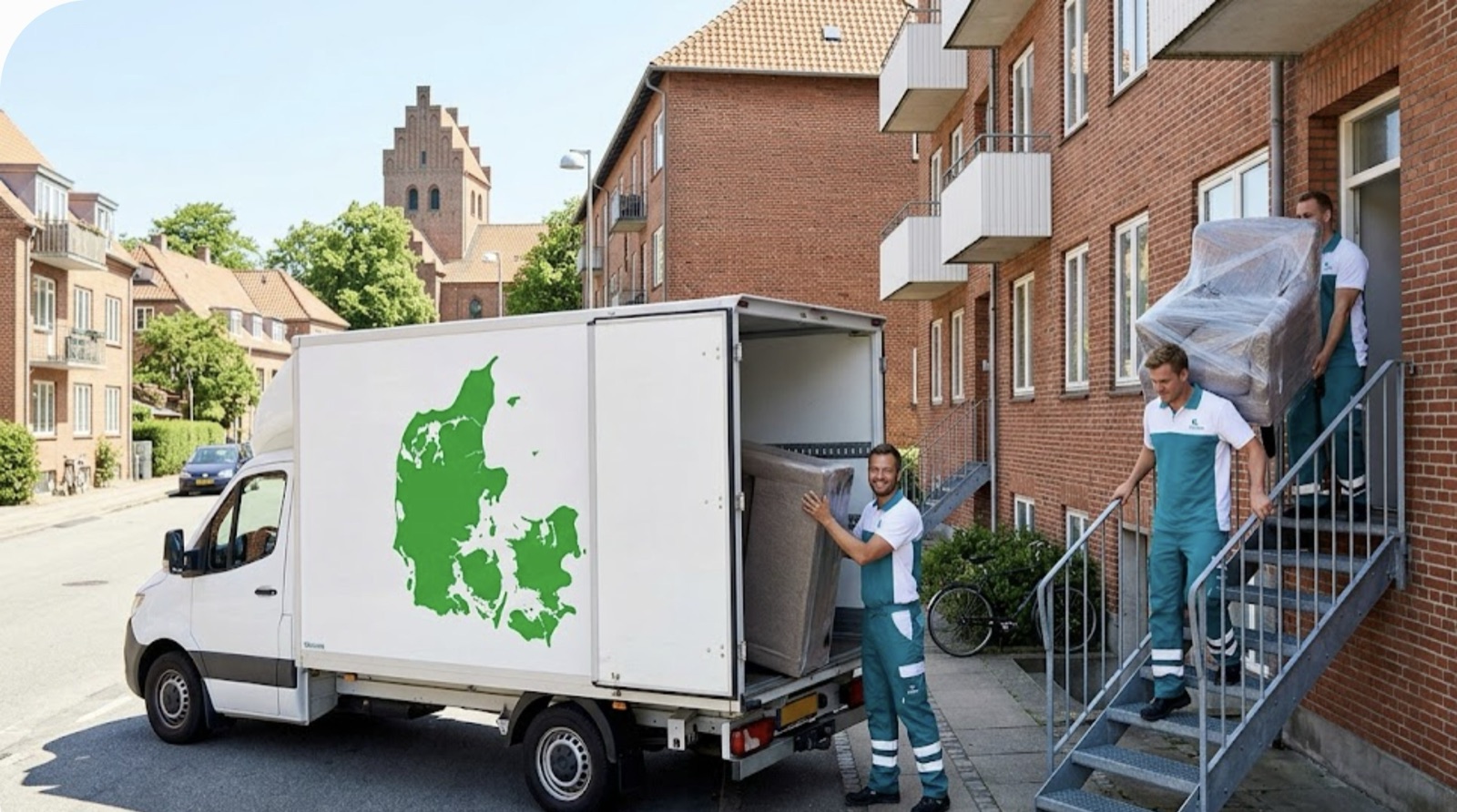 Nedbæring af flyttekasser fra 5. sal