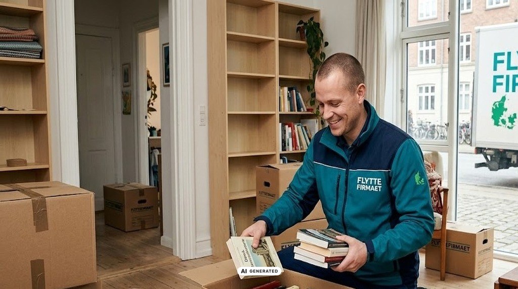 Nedpakning af bøger i flyttekasser